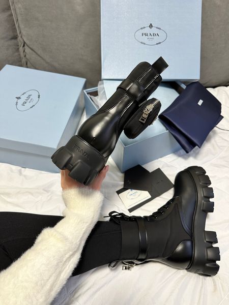 Зимние женские ботинки (натуральная кожа) С МЕХОМ! PRADA Boots Zip Pocket Black Premium фото