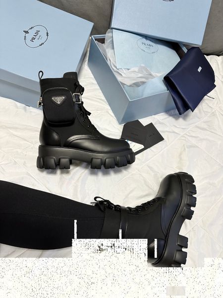 Зимние женские ботинки (натуральная кожа) С МЕХОМ! PRADA Boots Zip Pocket Black Premium фото
