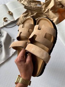 Жіночі шльопанці Hermes Chypre Apricot Sandals Beige Premium фото